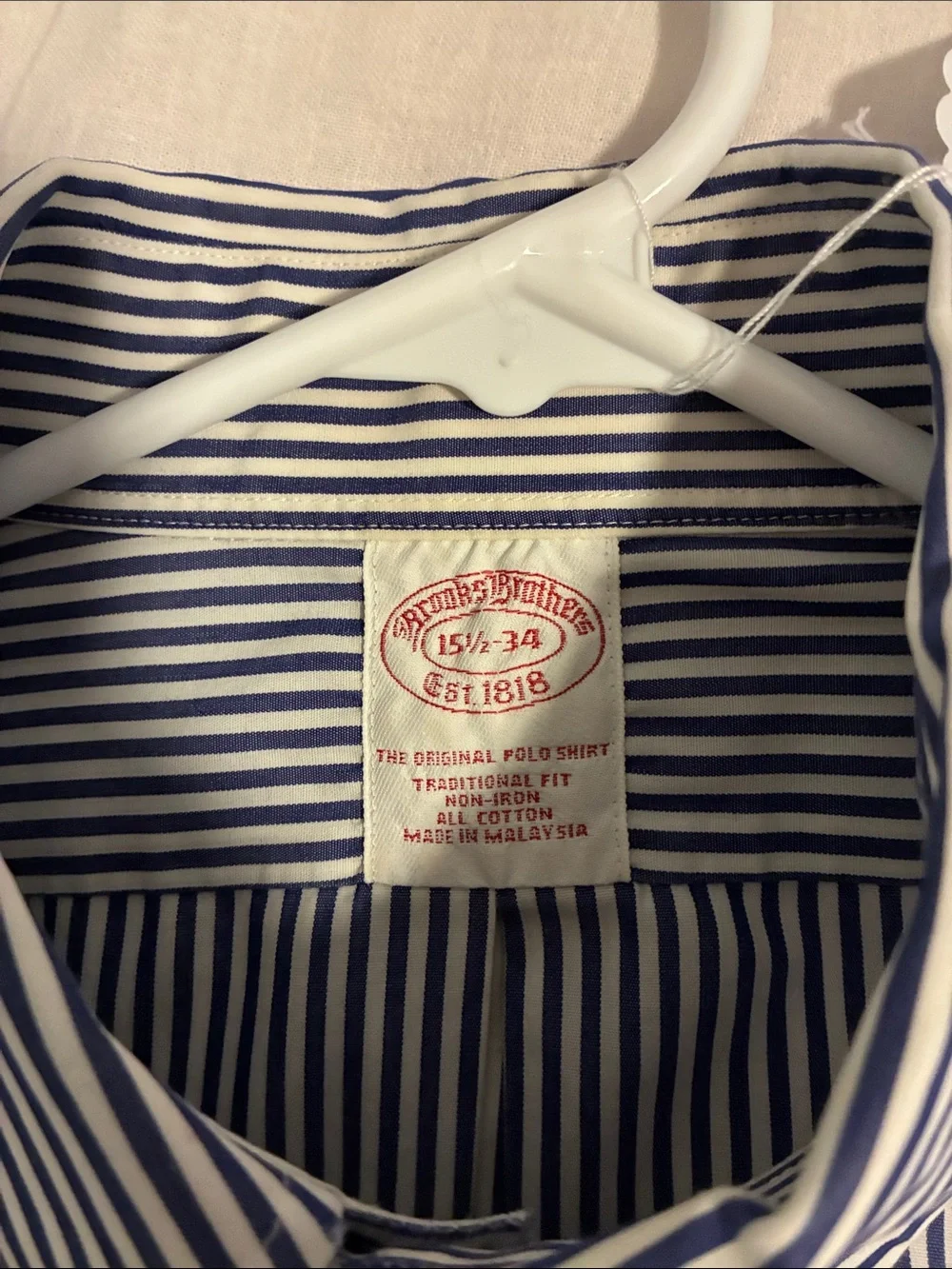 Brooks Brothers Navy and White Vertical Stripe Button-Down Shirt